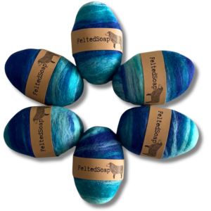 Felted Soap AQUA BLUE Beautiful Gift Soap with Built on Washcloth Wooly Soap