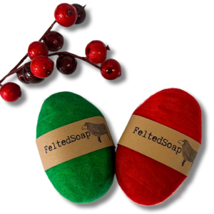 Solid Red & Solid Green Felted Soap Gift Pack Stocking Stuffer for Holidays