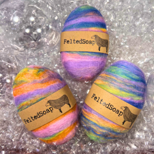 Felted Soap - PASTEL RAINBOW Color Blend - Light Spring colors - Washcloth 2 in 1 - Treat Yourself